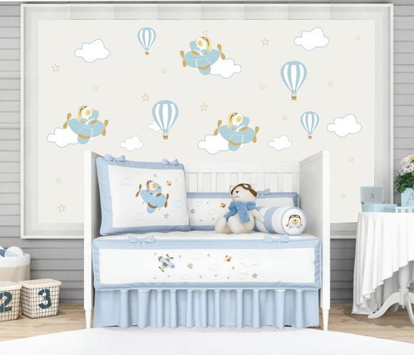 Adesivos Parede Urso Aviador Balões Nuvens Infantil