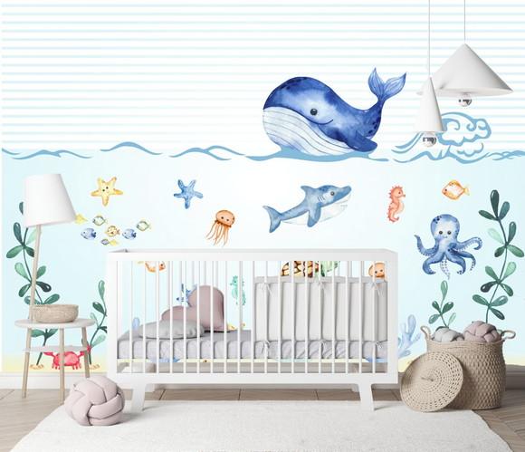 Papel de Parede Adesivo Infantil Fundo do Mar Aquarela M²