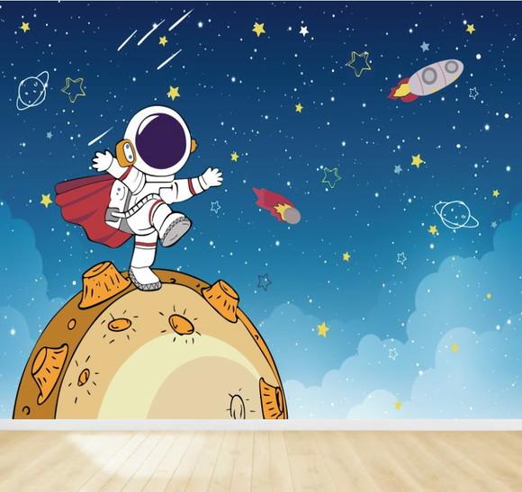 Papel de Parede Adesivo Astronauta Planetas Estrelado M²