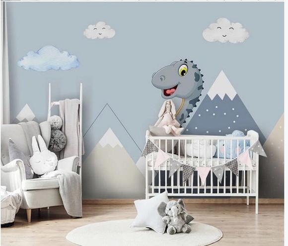 Papel de parede Auto Adesivo Dinossauro Baby Montanhas 01