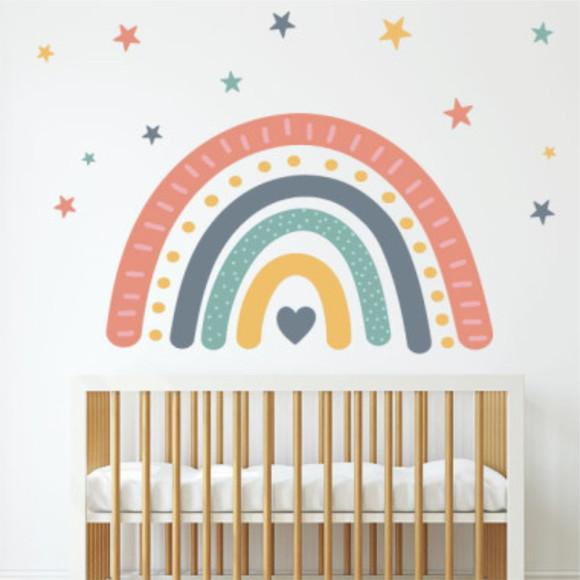 Adesivo de Parede Infantil Arco Iris com Estrelas 110x80cm