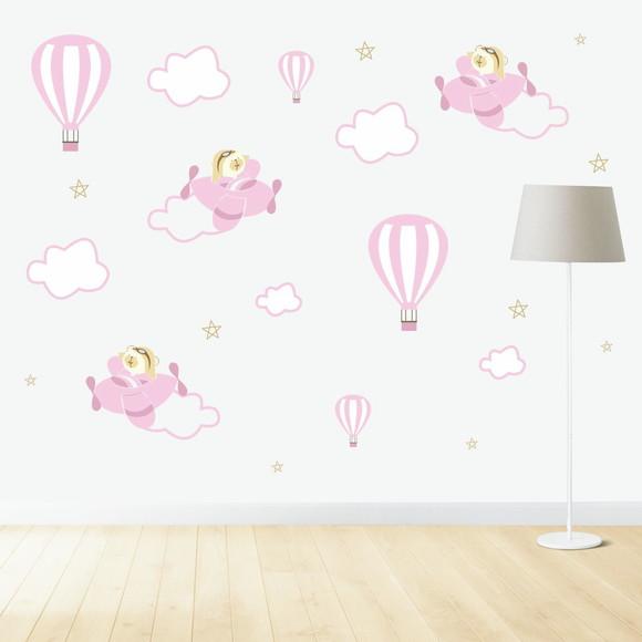 Adesivos Parede Urso Aviador Balões Nuvens Infantil menina