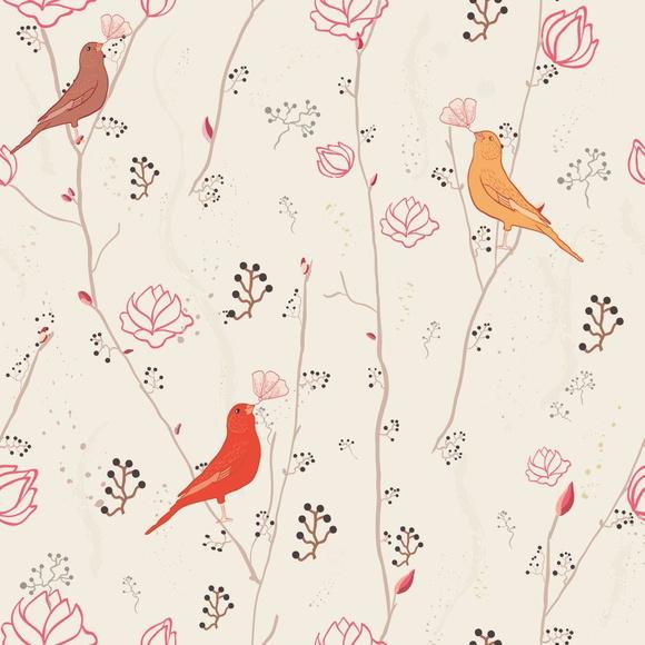 Papel de parede Floral Pássaros Decor 50