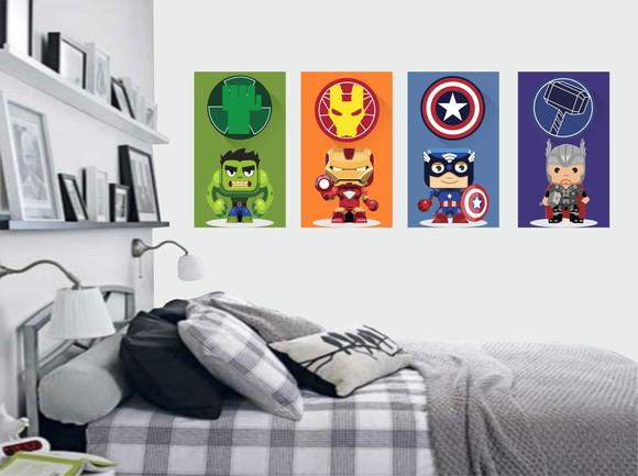 Kit 4 Placas Decorativas Herois Vingadores MDF 02
