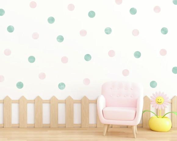 Adesivos de Parede Bolinhas Coloridas Tons Rosa Verde 40und