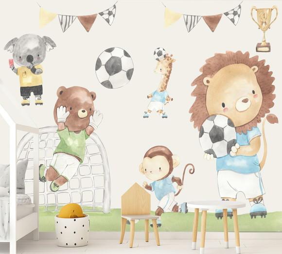 Papel de Parede Safari Futebol Aquarela Baby M²