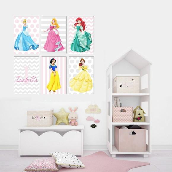Kit 6 Placas Decorativas Princesas Disney