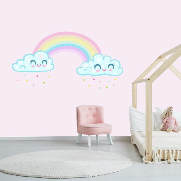Adesivo Parede Arco Íris Nuvem Chuva de Amor 120x65cm