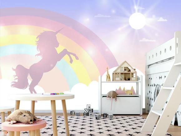 Papel de Parede Auto adesivo Arco Íris Unicornio m²