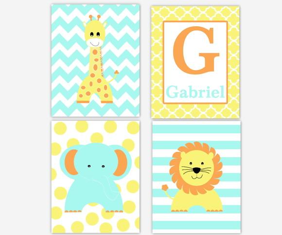Kit 4 Placas Decorativas Zoo Safari MDF Nome personalizado