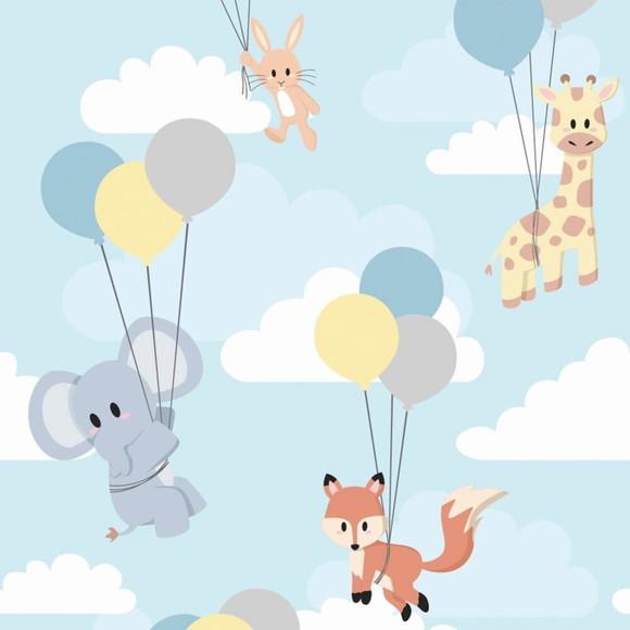 Papel de parede Nuvens Baby Safari Azul Folha 120x58cm