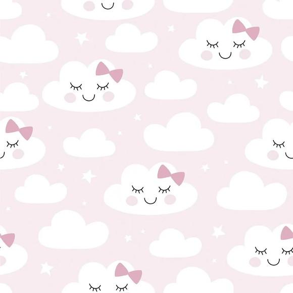 Papel de parede Adesivo Nuvens Baby Rosa Claro