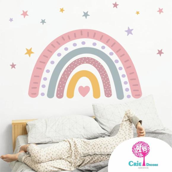 Adesivo de Parede Infantil Arco Iris com Estrelas 110x80 cm