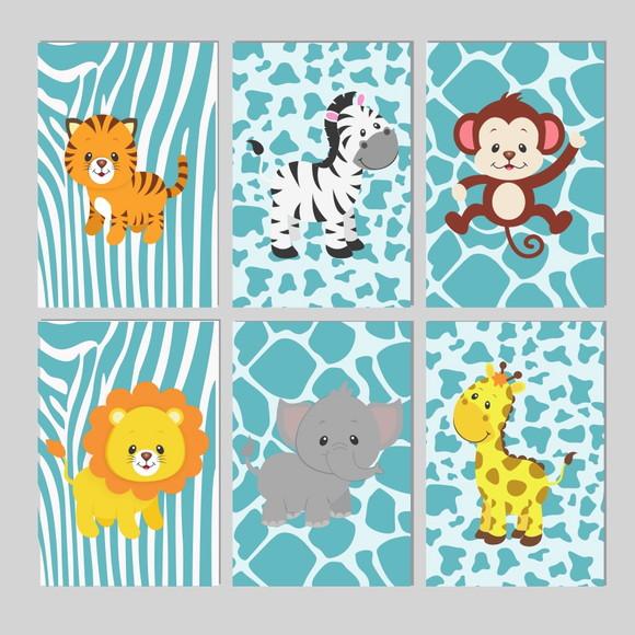 Kit 6 Placas Decorativas Zoo Safari MDF