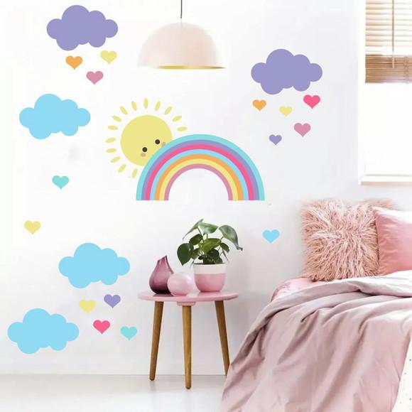 Adesivo de Parede Arco Iris Sol e Nuvens Amor Infantil Baby