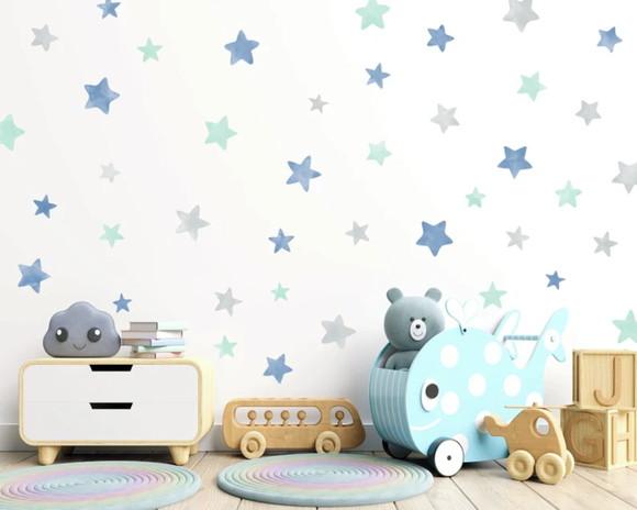 Adesivo de Parede Estrelas Tons Azul Infantil 50 Und