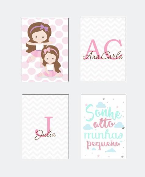 Kit 4 Placas Decorativas Irmãs Bailarina MDF