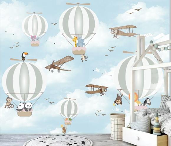Papel de Parede Balão Safari Azul Baby m²