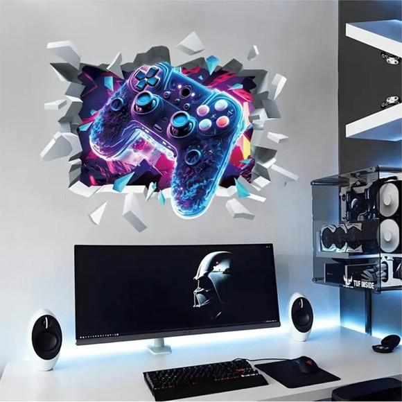 Adesivo de Parede Gamer Controle Buraco 3d