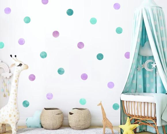 Adesivos de Parede Bolinhas Coloridas Verde Lilas 40 Und