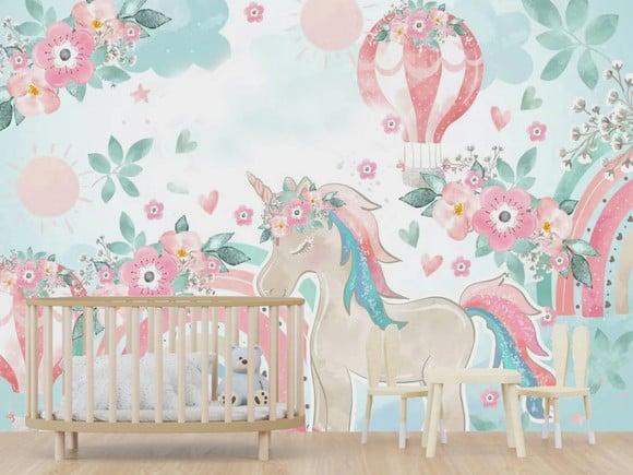 Papel de Parede Adesivo Arco Íris Unicornio M²