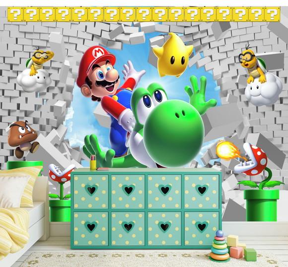 Papel de Parede Adesivo Infantil Super Mario Buraco 3d M²