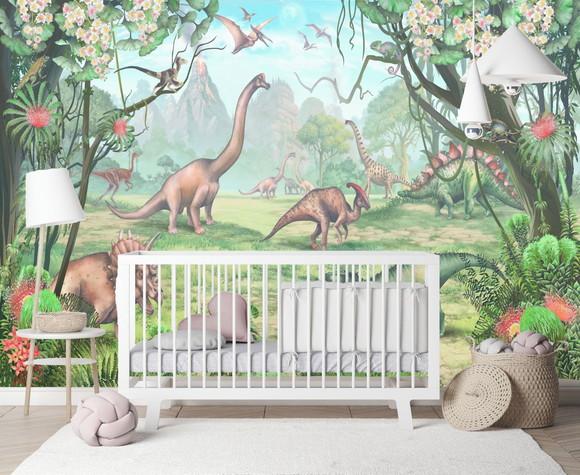 Papel de Parede Adesivo Dinossauros Aquarela M²