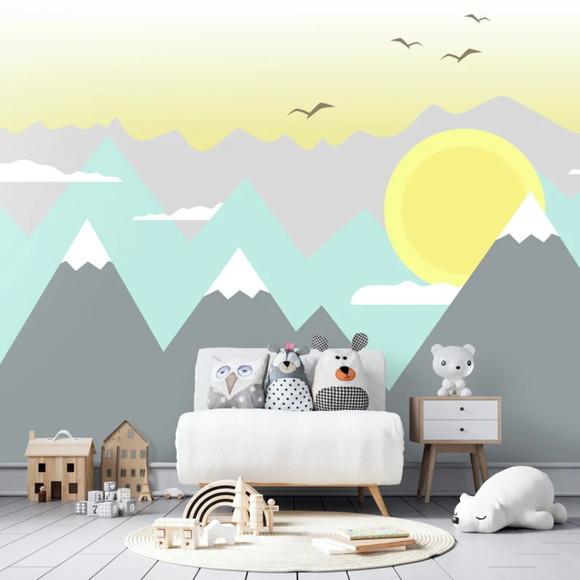 Papel de Parede Adesivo Montanhas Sol M²
