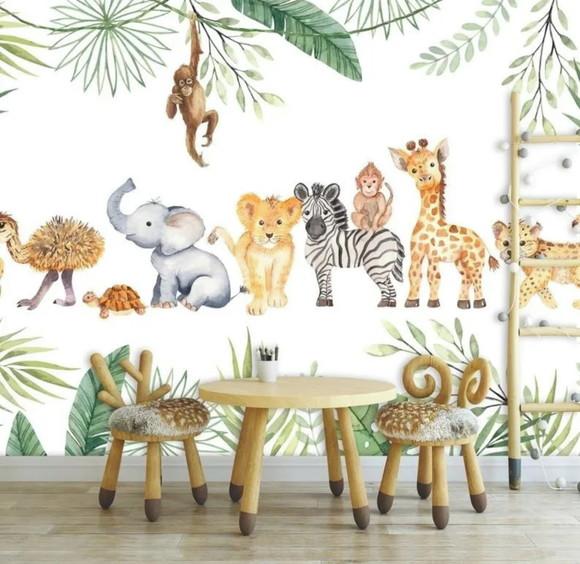 Papel de Parede Adesivo Infantil Safari Color Aquarela M²