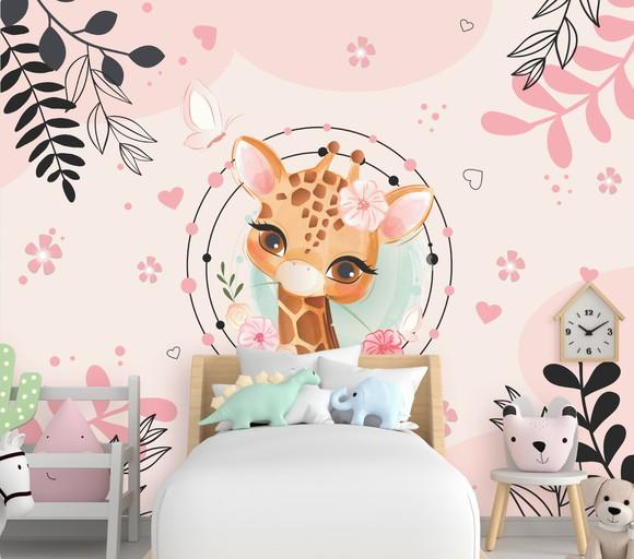 Papel De Parede Adesivo Infantil Floral Girafinha Baby