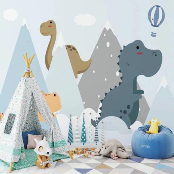Papel Parede Auto Adesivo Dinossauro Montanhas Baby M²