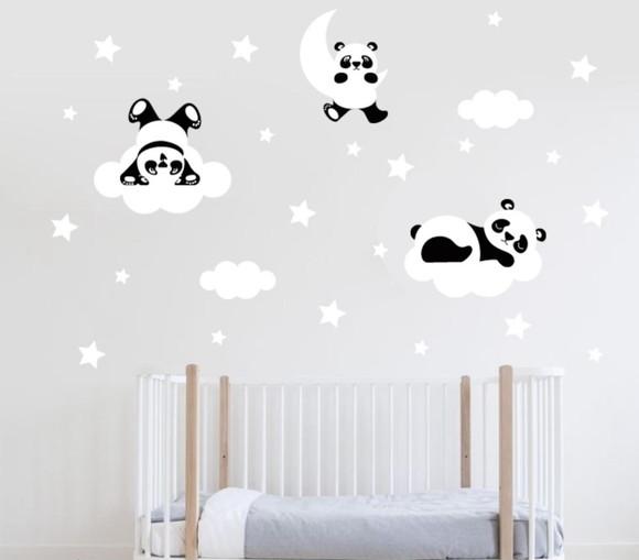 Adesivo Parede Arco Íris Nuvem 150x90cm + Adesivo Panda