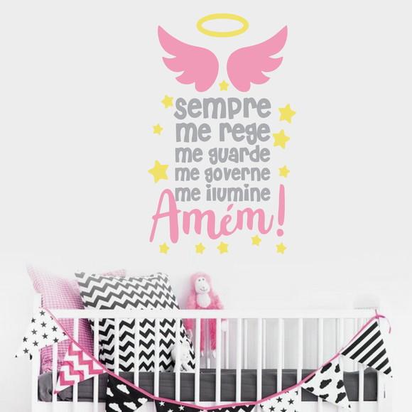 Adesivo De Parede Infantil Oração Santo Anjo 85X50CM menina