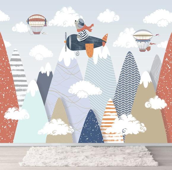 Papel de Parede Adesivo Infantil Aviador Balão Baby m²