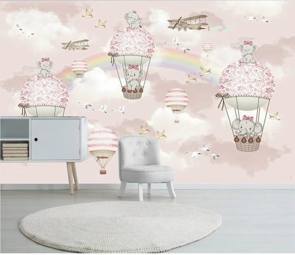 Papel de Parede Auto Adesivo Arco Íris Balão Elefante 5 m²