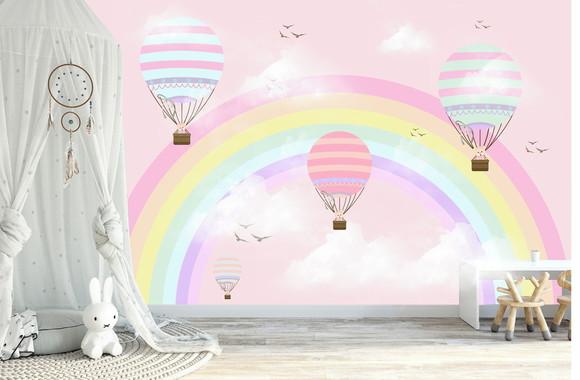 Papel de Parede Arco Íris Nuvem Balão 300x325cm