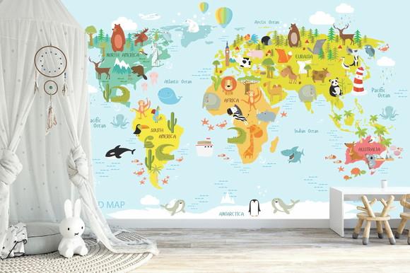 Papel de Parede Auto Adesivo Mapa Mundi Safari Baby m²