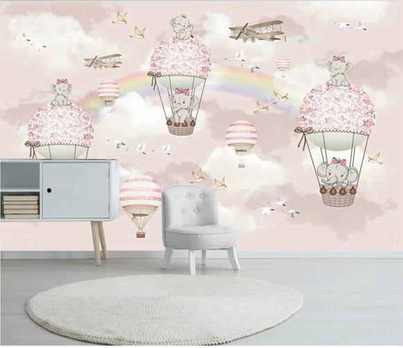Papel de Parede Auto Adesivo Arco Íris Balão Elefante M²