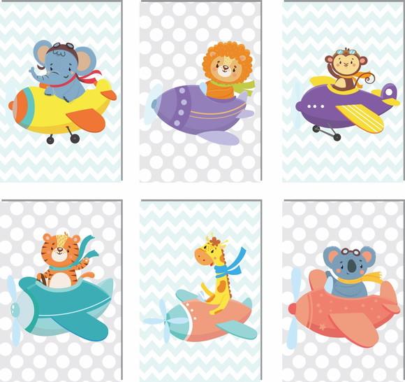 Kit 6 Placas Decorativas Zoo Safari Aviador