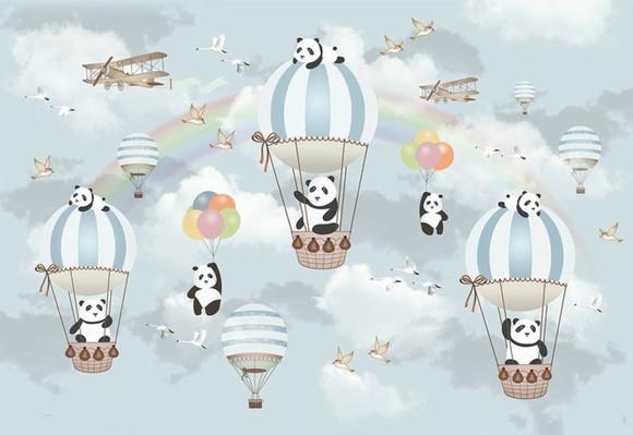 Papel de Parede Auto Adesivo Balão Ursinho Panda m²