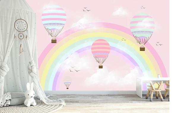 Papel de Parede Arco Íris Nuvem Balão 4m² 250x155cm