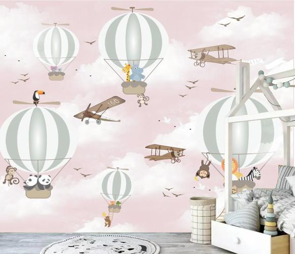 Papel de Parede Balão Safari Rosa Baby m²