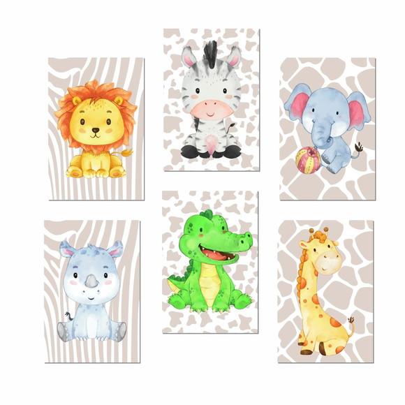 Kit 6 Placas Decorativas Zoo Safari Baby MDF