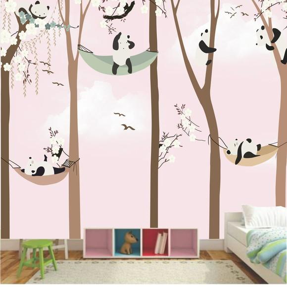 Papel de Parede Ursinho Panda m² Rosa