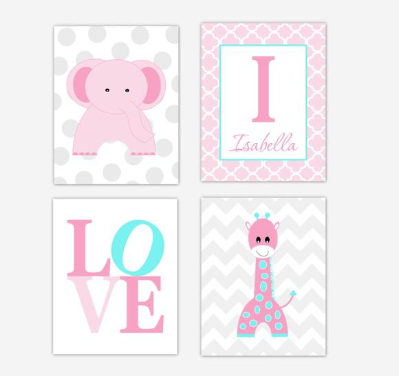 Kit 4 Placas Decorativas Zoo Safari Love MDF Nome pers