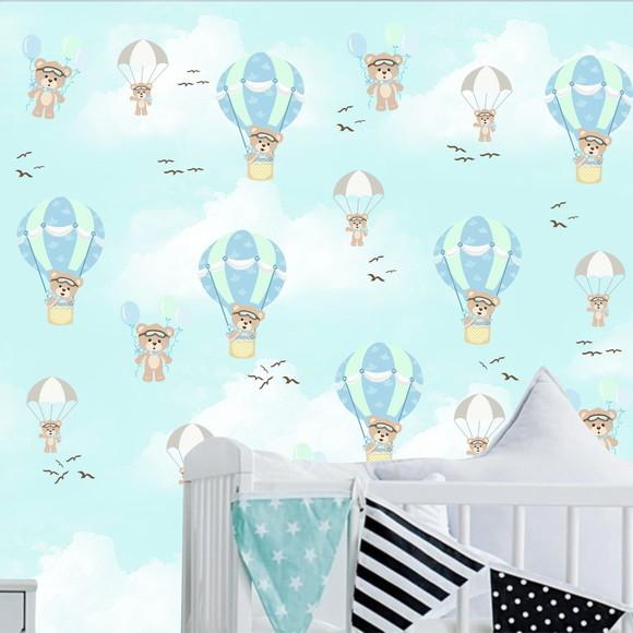 Papel de Parede Ursinho Baloeiro Balão Baby M²