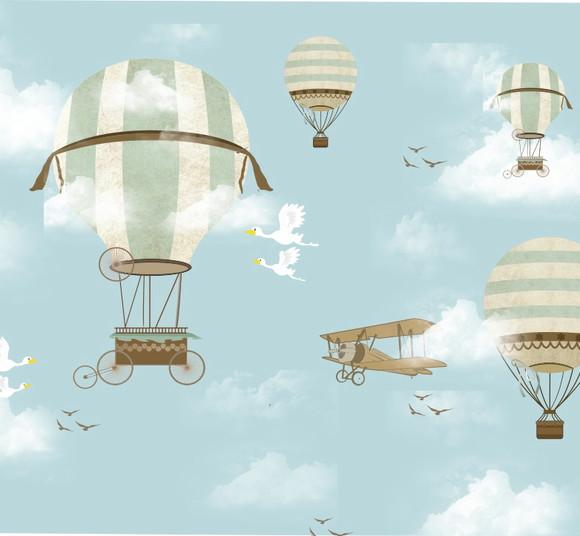Papel de Parede Balão Aviador Nuvens m²