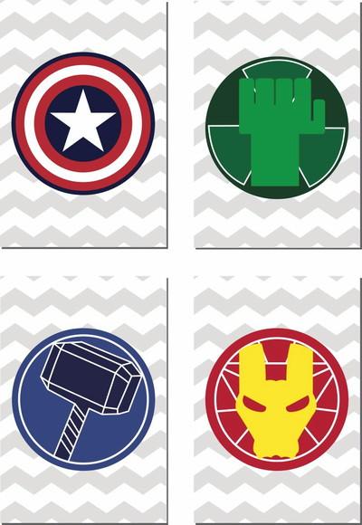 Kit 4 Placas Decorativas Escudos Heróis Vingadores