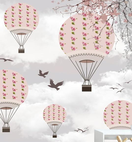 Papel de Parede Infantil personalizado Nuvens Balão m²