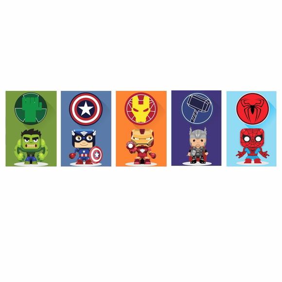 Kit 5 Placas Decorativas Heróis Vingadores MDF
